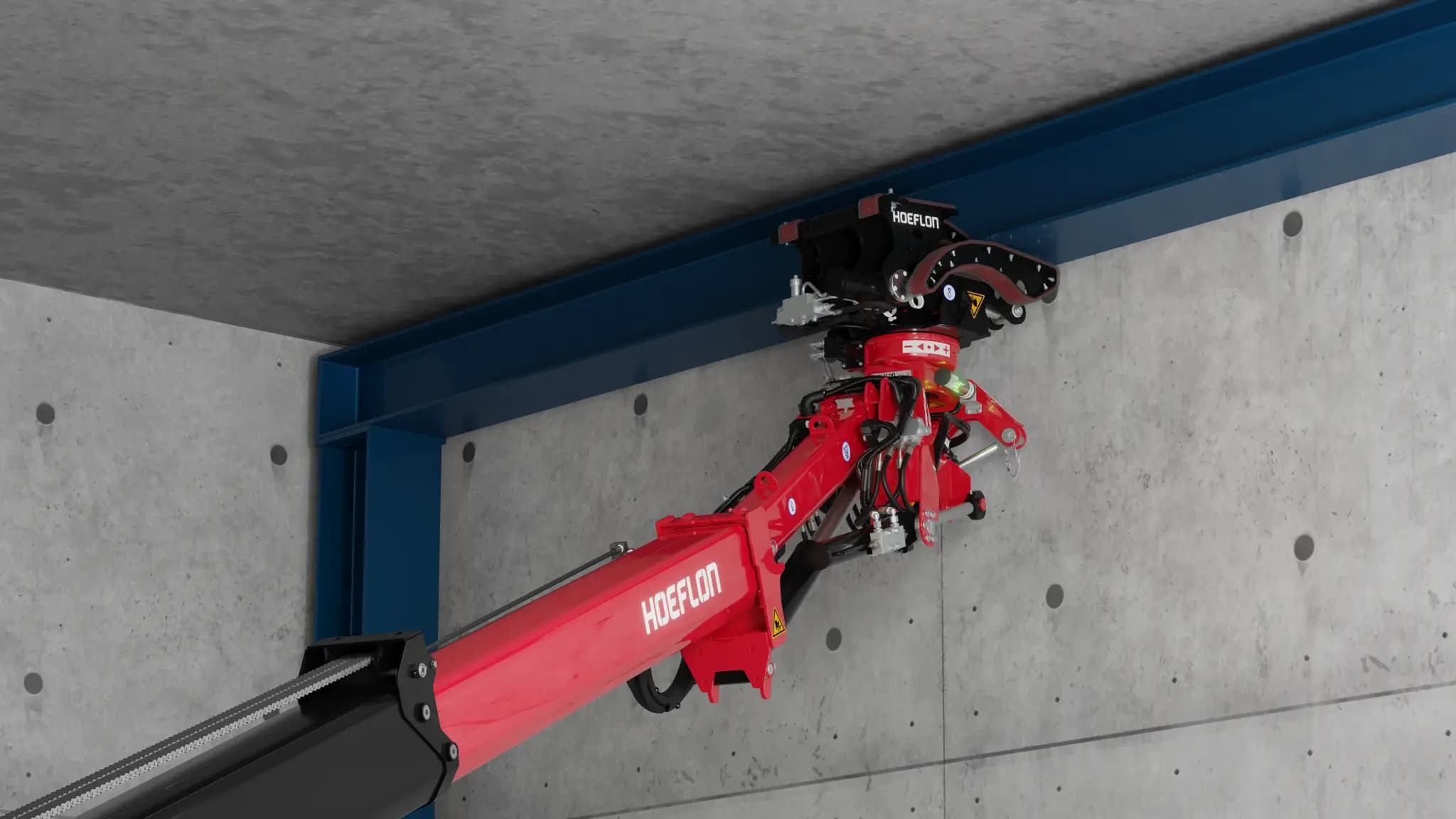 Hoeflon Multitool mit Balkenklemme in der Ecke zwischen Decke und Wand.